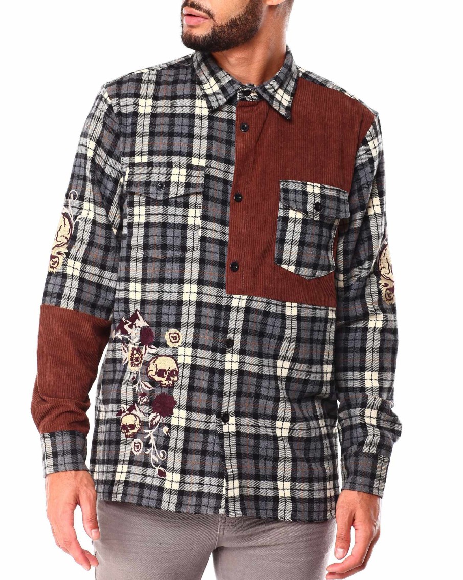 Men Reason Button Downs | Skulls Embroiderd Overshirt Multi