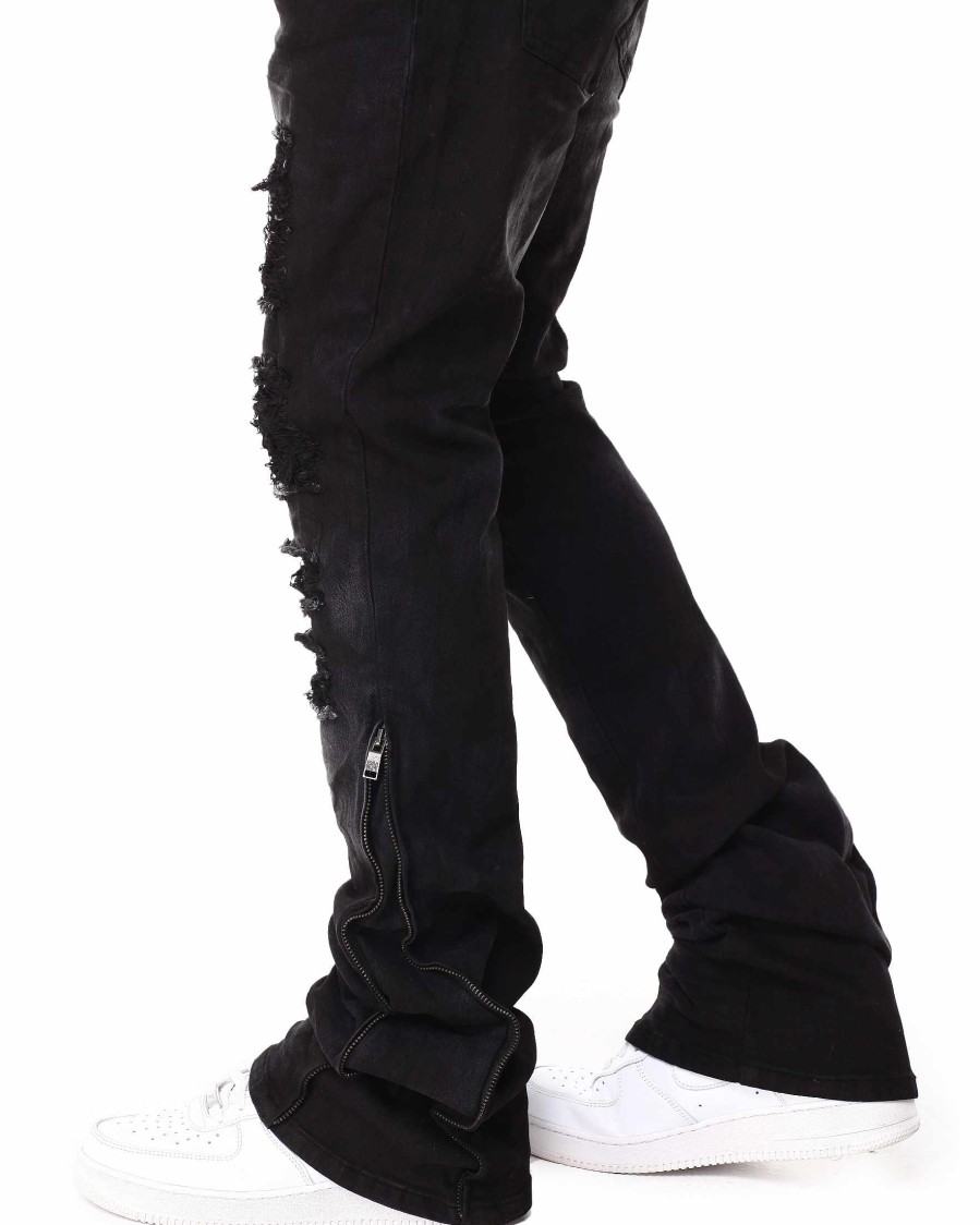 Men Rebel Stacked Denim | Stacked Fit Denim Pants Black