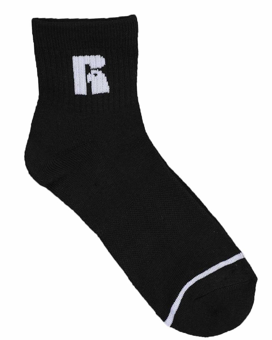 Men Russell Athletics Socks | 6Pk Jones Qtr Crew Socks Black/White