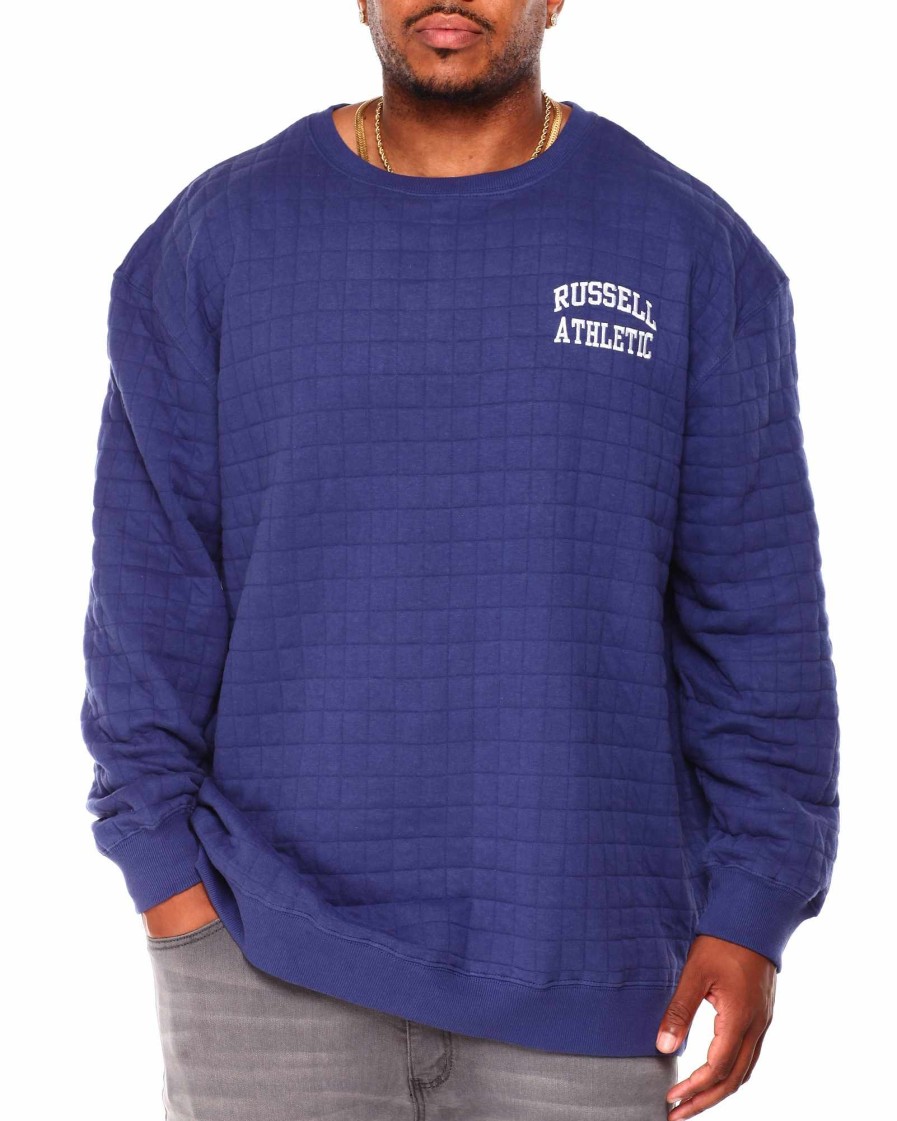 Men Russell Athletics Big & Tall | Quilted Crewneck With Embroidered Logo Blue