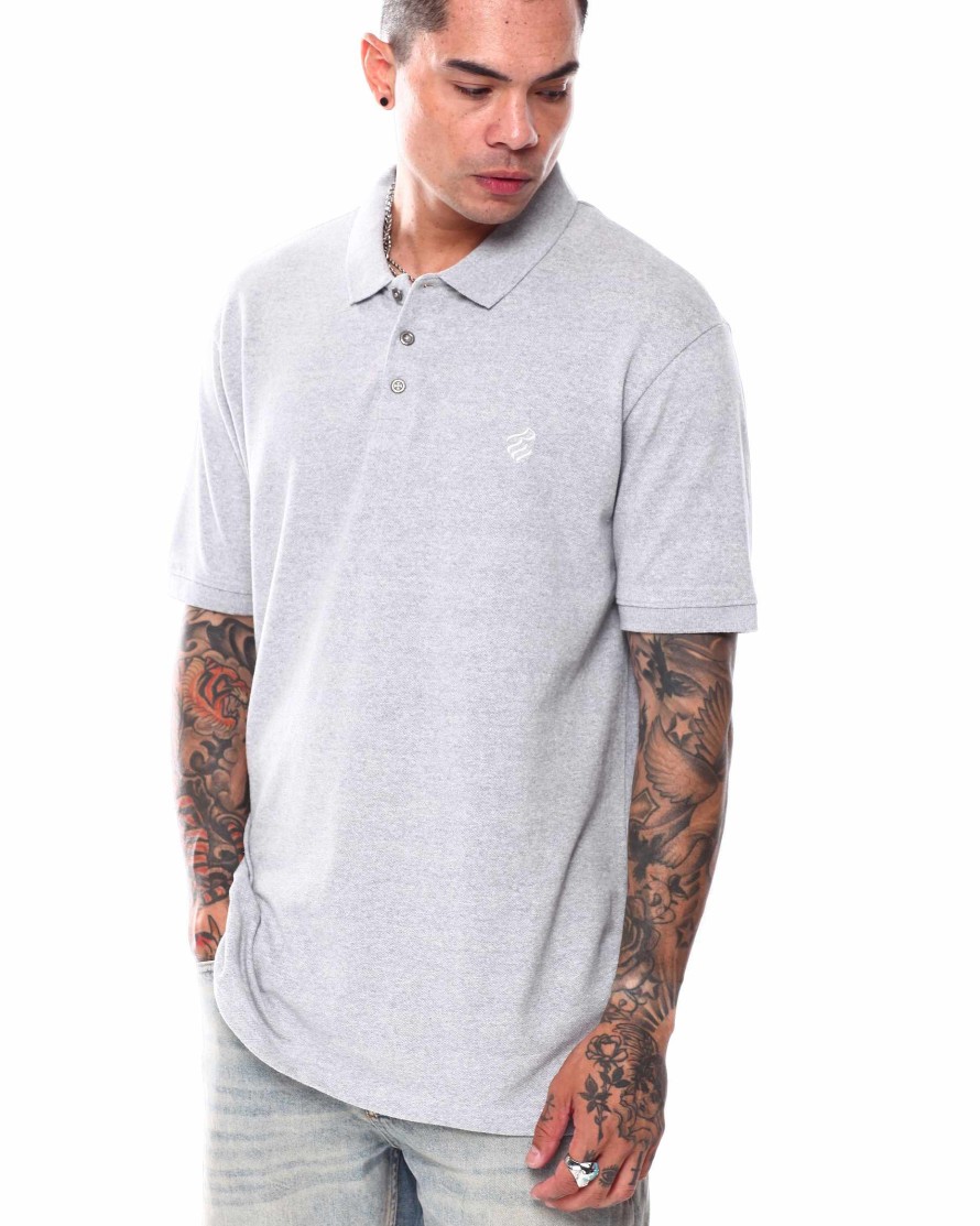 Men Rocawear Polos | S/S Contrast Color Trim Pique Polo Shirt Heather Grey