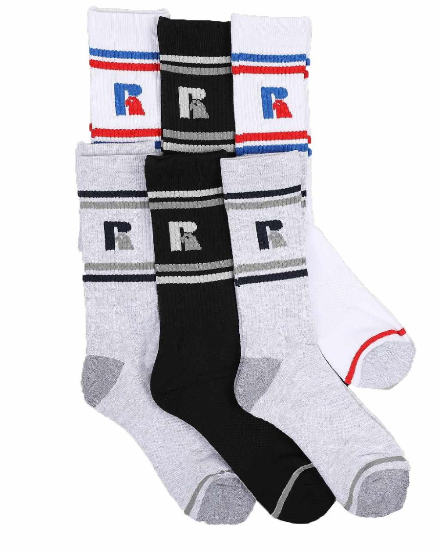 Men Russell Athletics Accessories | 6Pk Miller Crew Socks White/Black