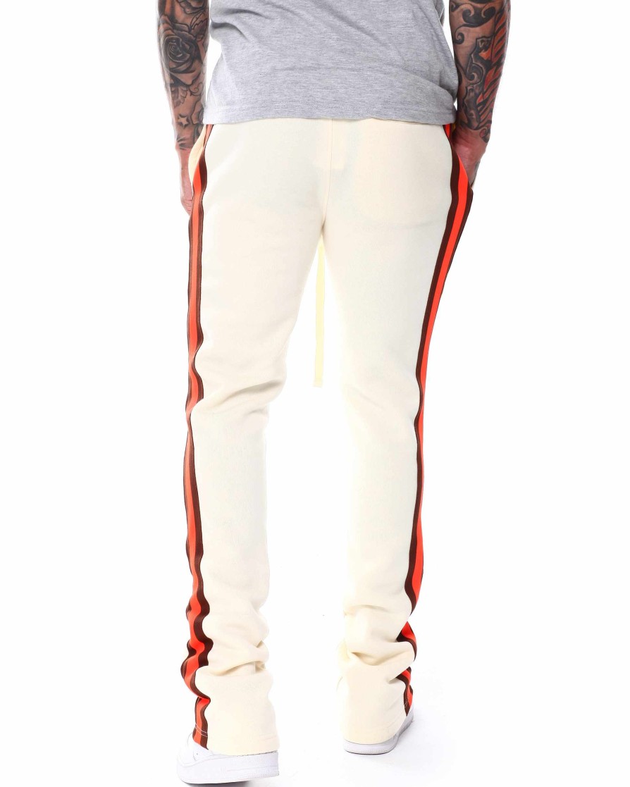 Men Rebel Minds Sweatpants | Side Tape Stacked Fit Fleece Pant Cream