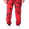 Men Rocawear Cargo Pants | Camo Tech Fleece Jogger Pant Red Camo