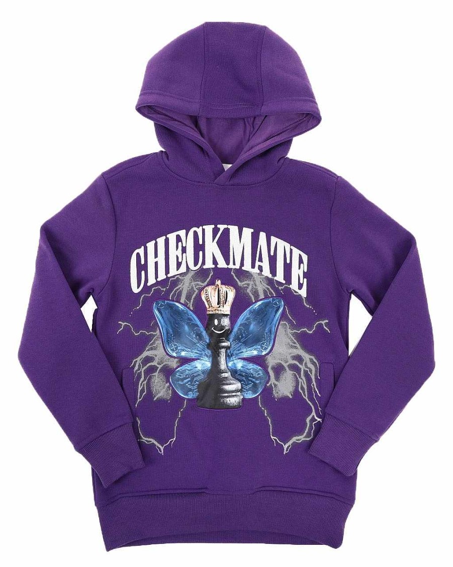 Boys Rebel Minds Hoodies | Checkmate Graphic Pullover Hoodie Purple