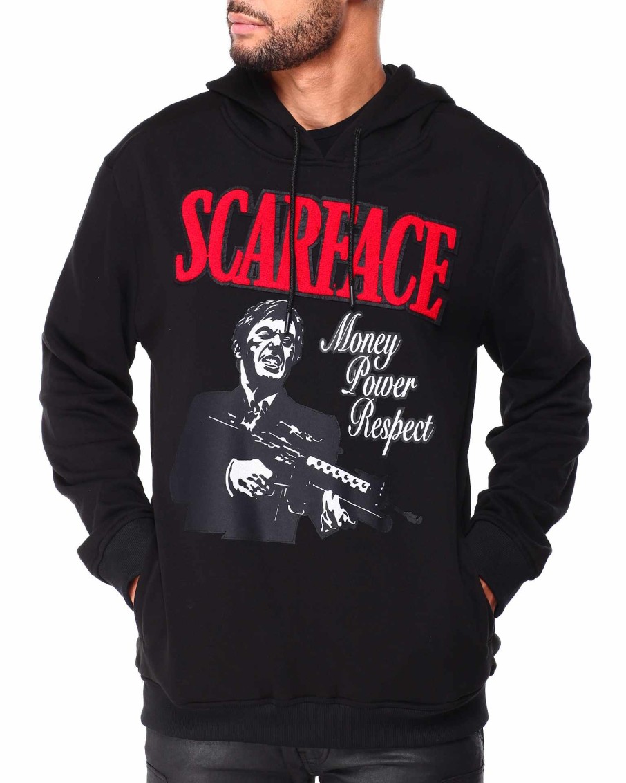 Men Reason | Scarface Chenille Money Power Respect Hoodie Black