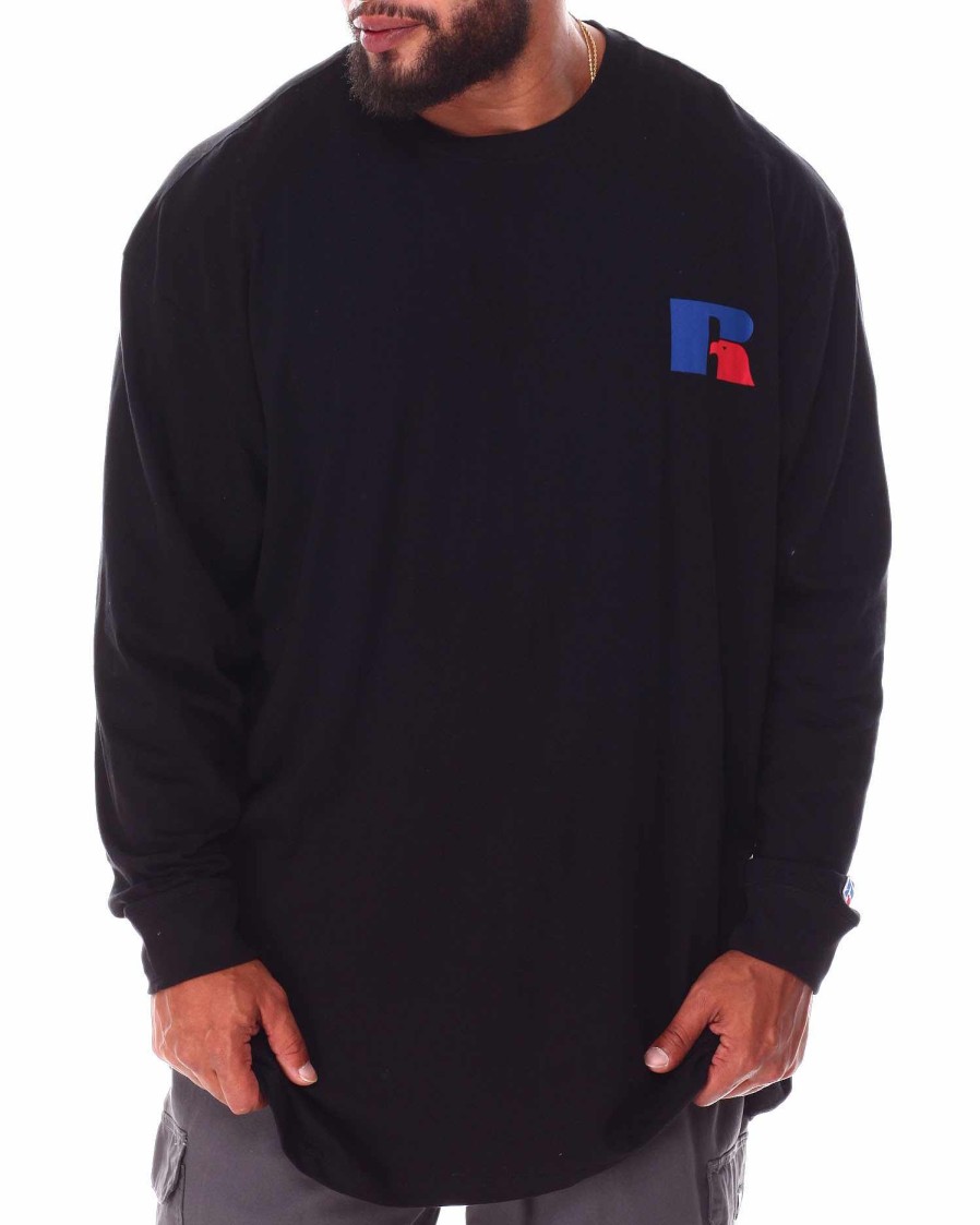 Men Russell Athletics Big & Tall | Long Sleeve Screen T-Shirt Black