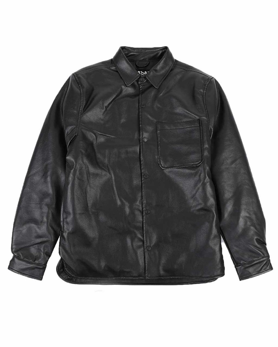 Men Rebel Light Jackets | Faux Leather Shacket Black