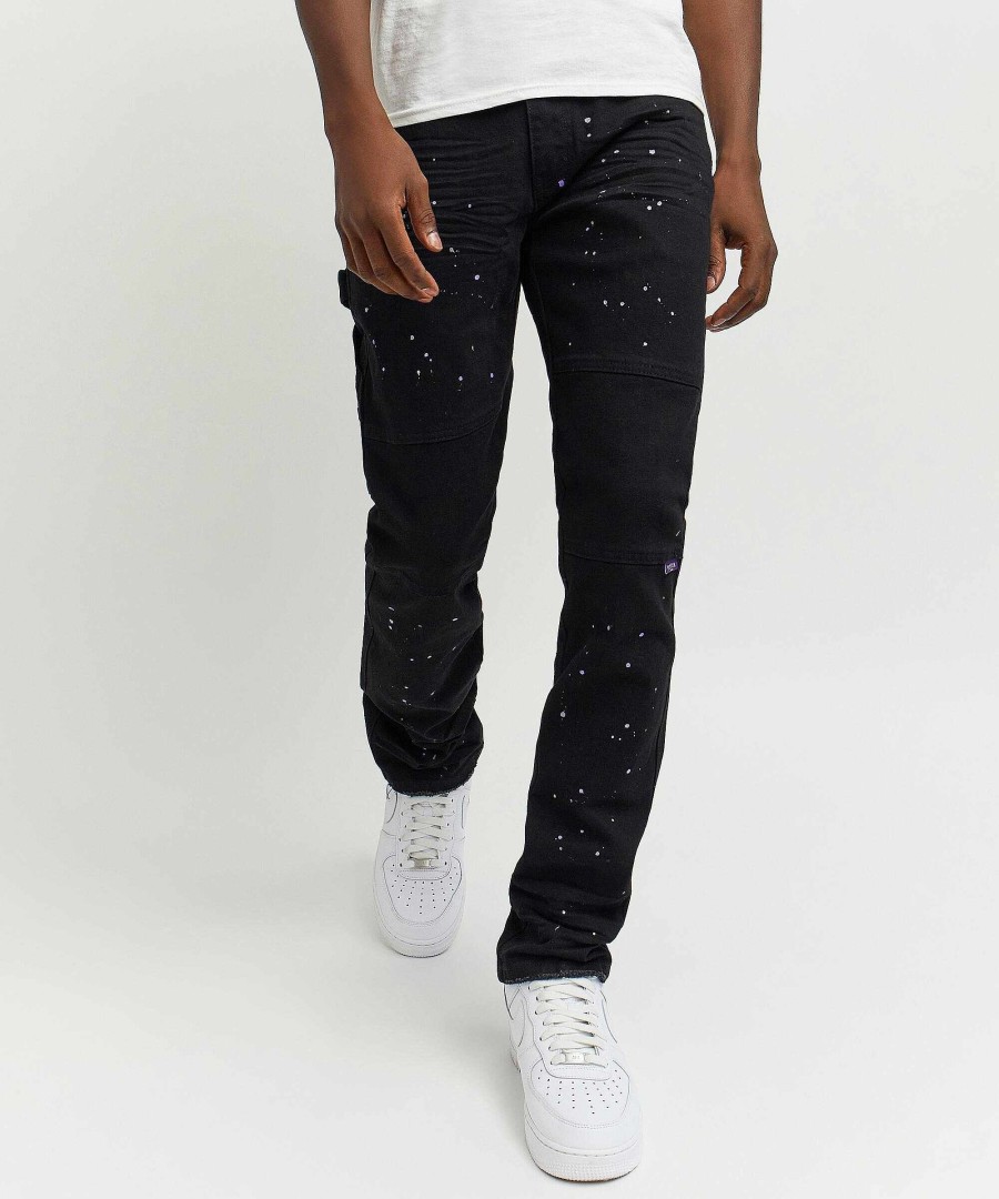 Men Reason Cargo Pants | Paint Splatter Denim Jeans Black