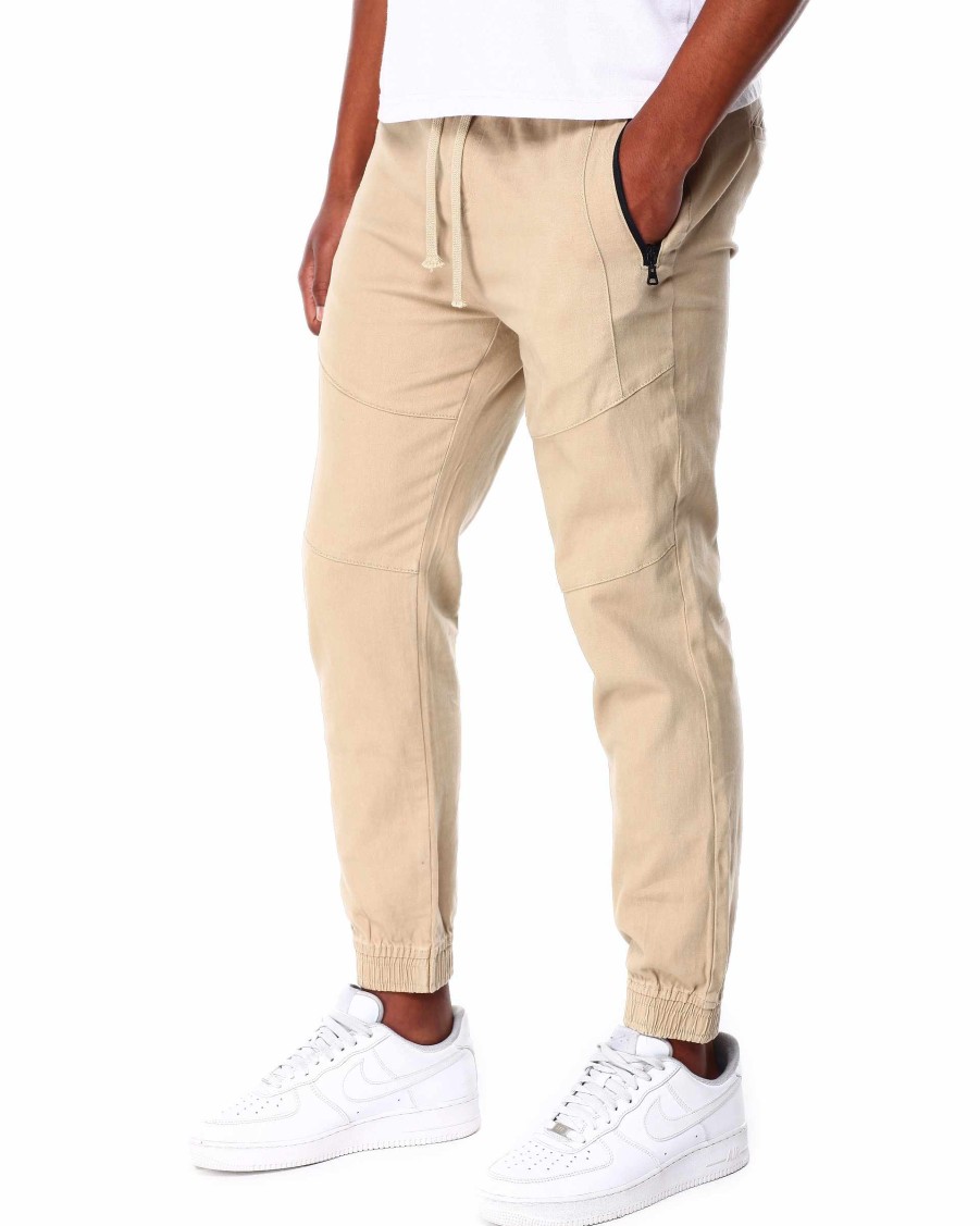 Men Rocawear Joggers | Stretch Twill Cut & Sew Jogger Pants Khaki