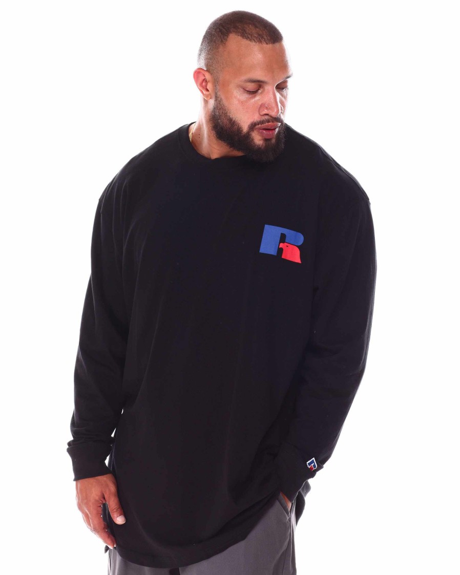 Men Russell Athletics Big & Tall | Long Sleeve Screen T-Shirt Black