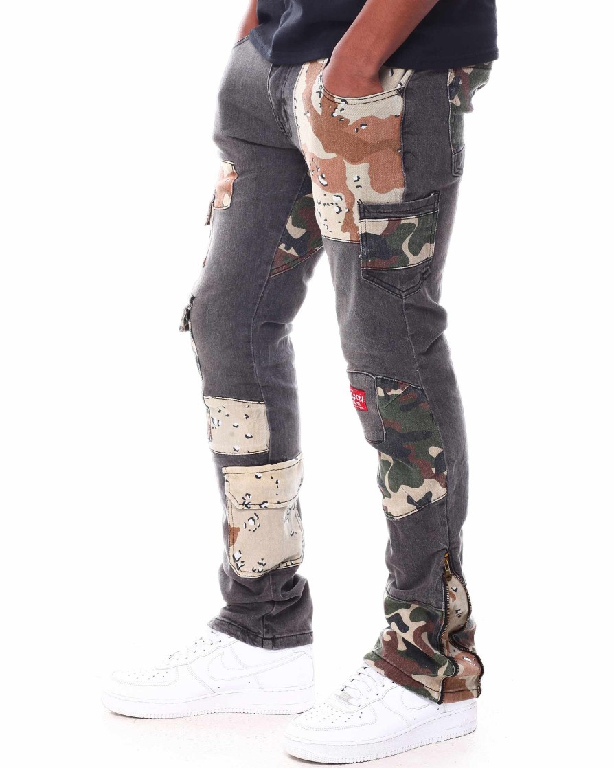 Men Reason Cargo Pants | Out Side Zip Jeans Black