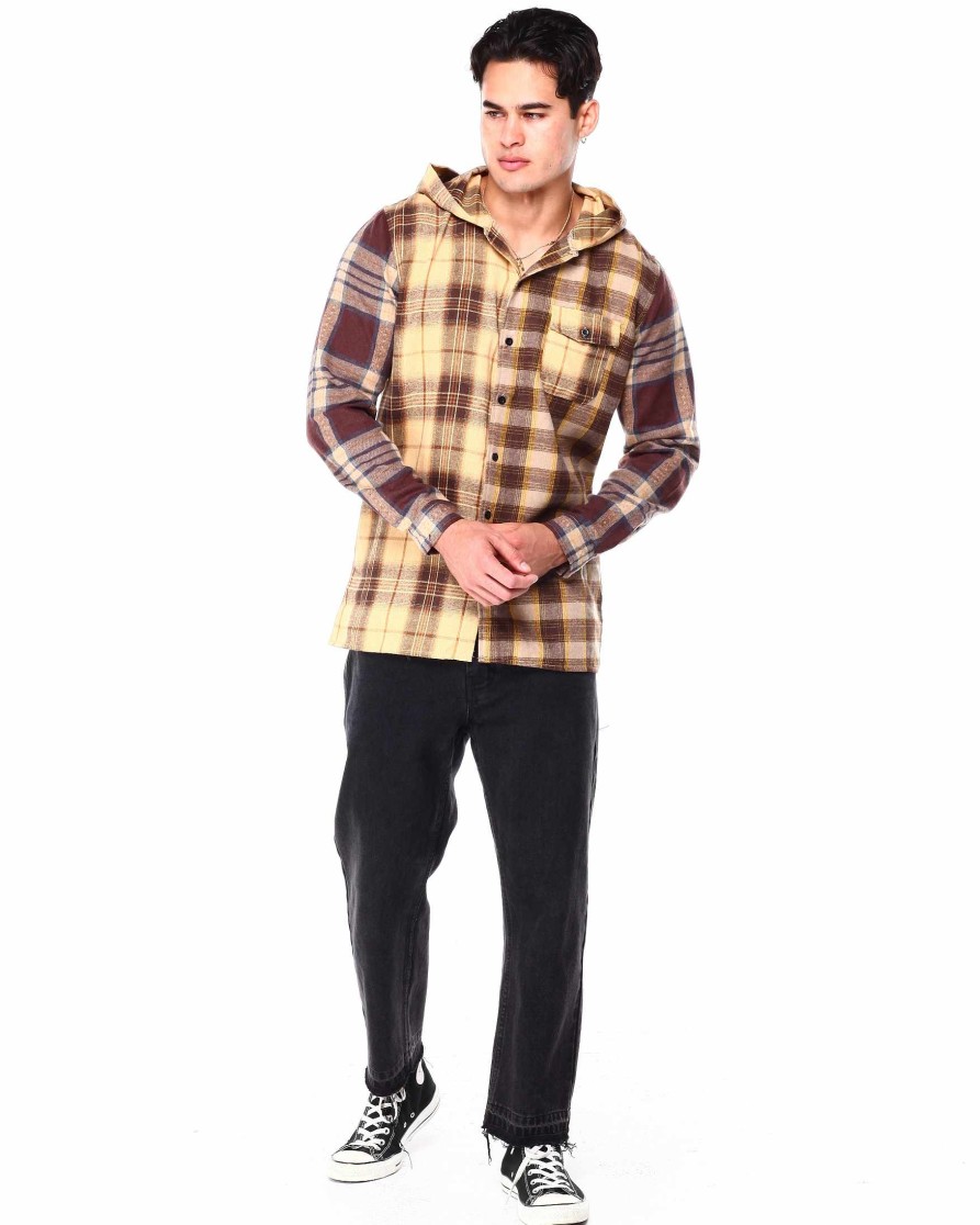 Men Reason Button Downs | Scorpion Hooded Flannel Shirt Brown