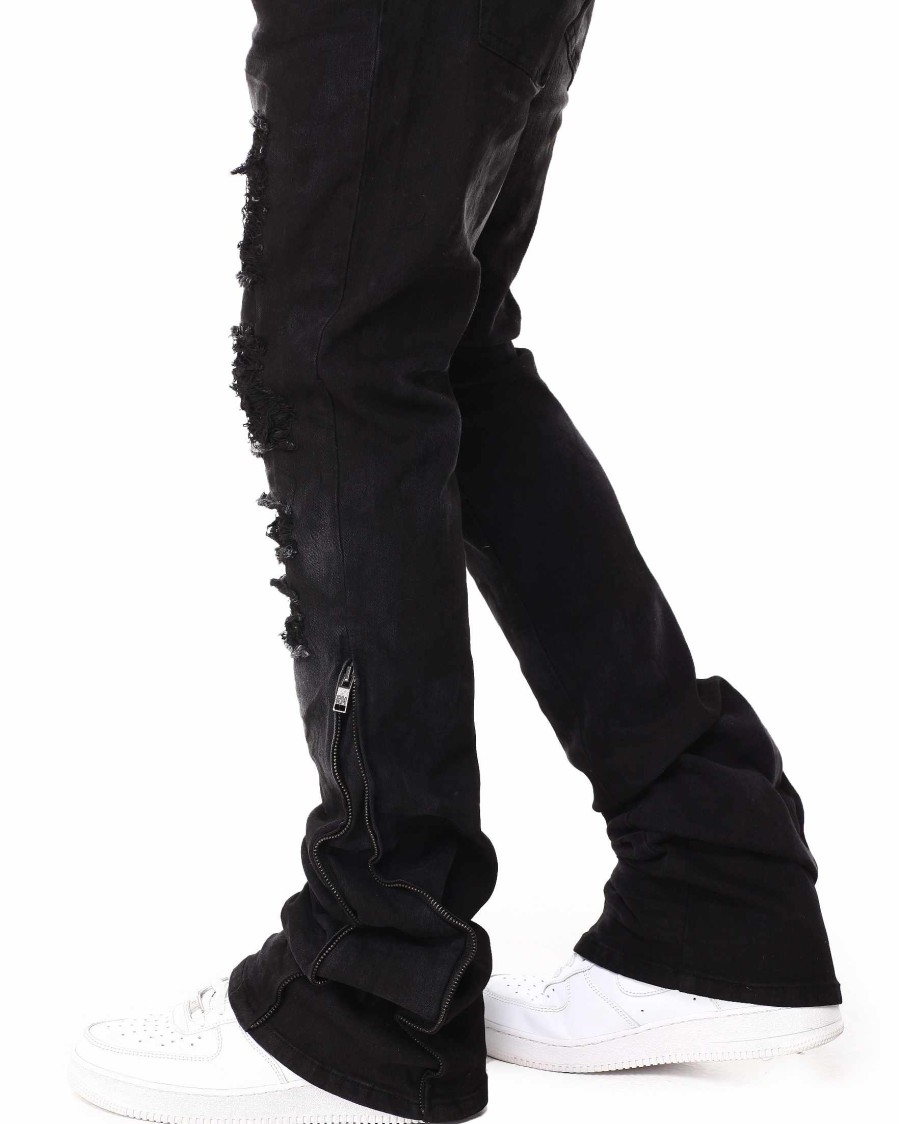 Men Rebel Jeans | Stacked Fit Denim Pants Black