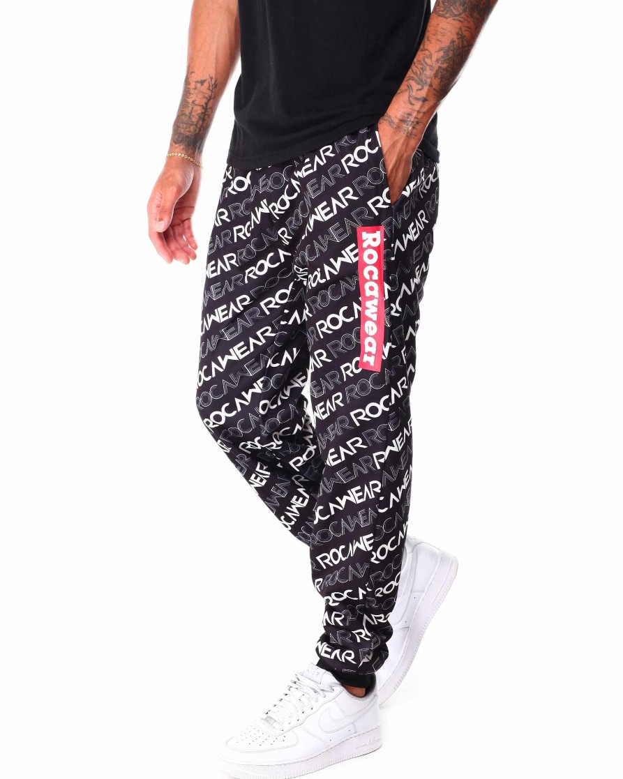 Men Rocawear Cargo Pants | All Over Print Jogger Pants Black