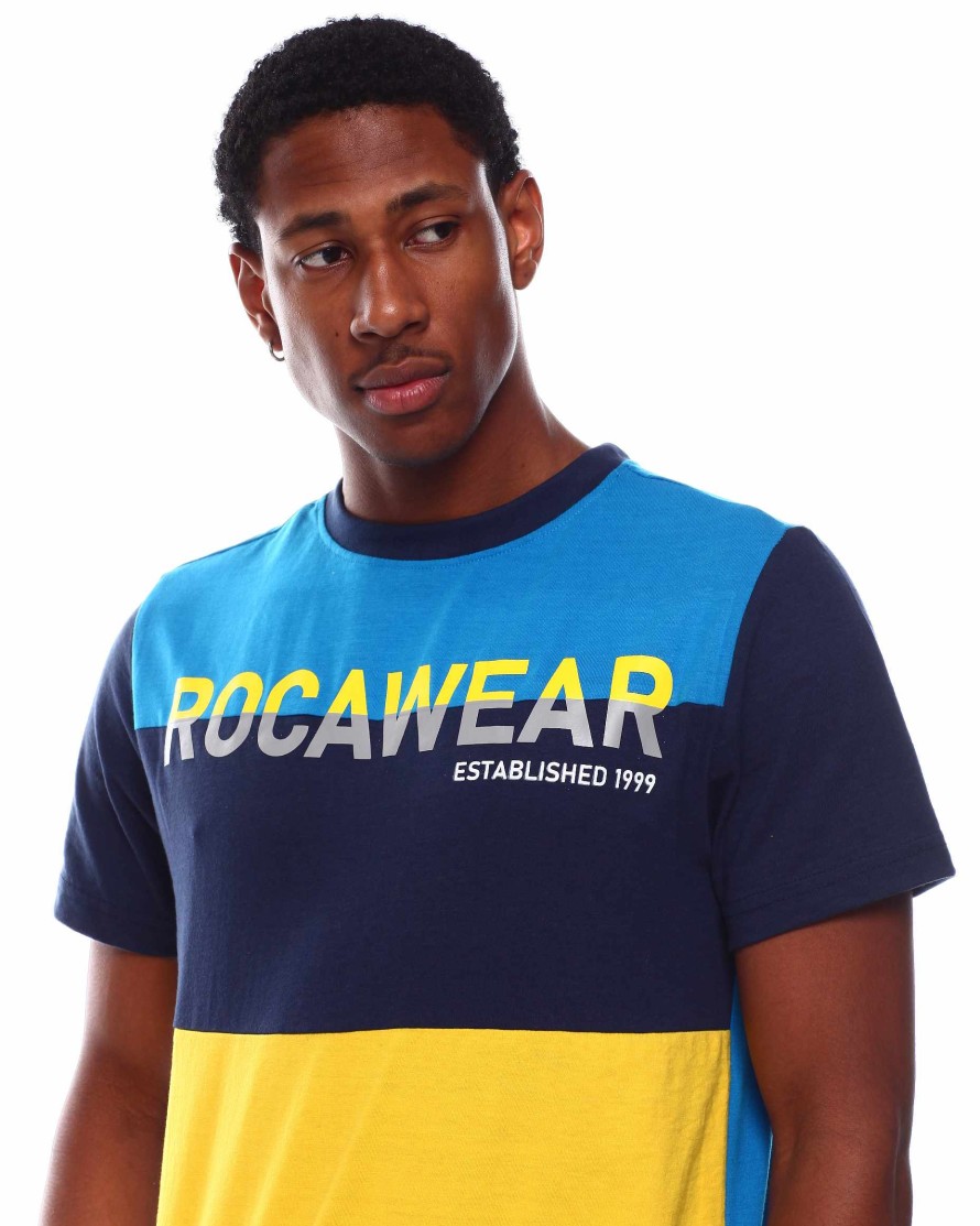 Men Rocawear Tees | Cut & Sew Hd Printed Crew Neck T-Shirt Navy