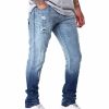 Men Rocawear Jeans | Washed Rip & Repair Fashion Denim Pants Navy