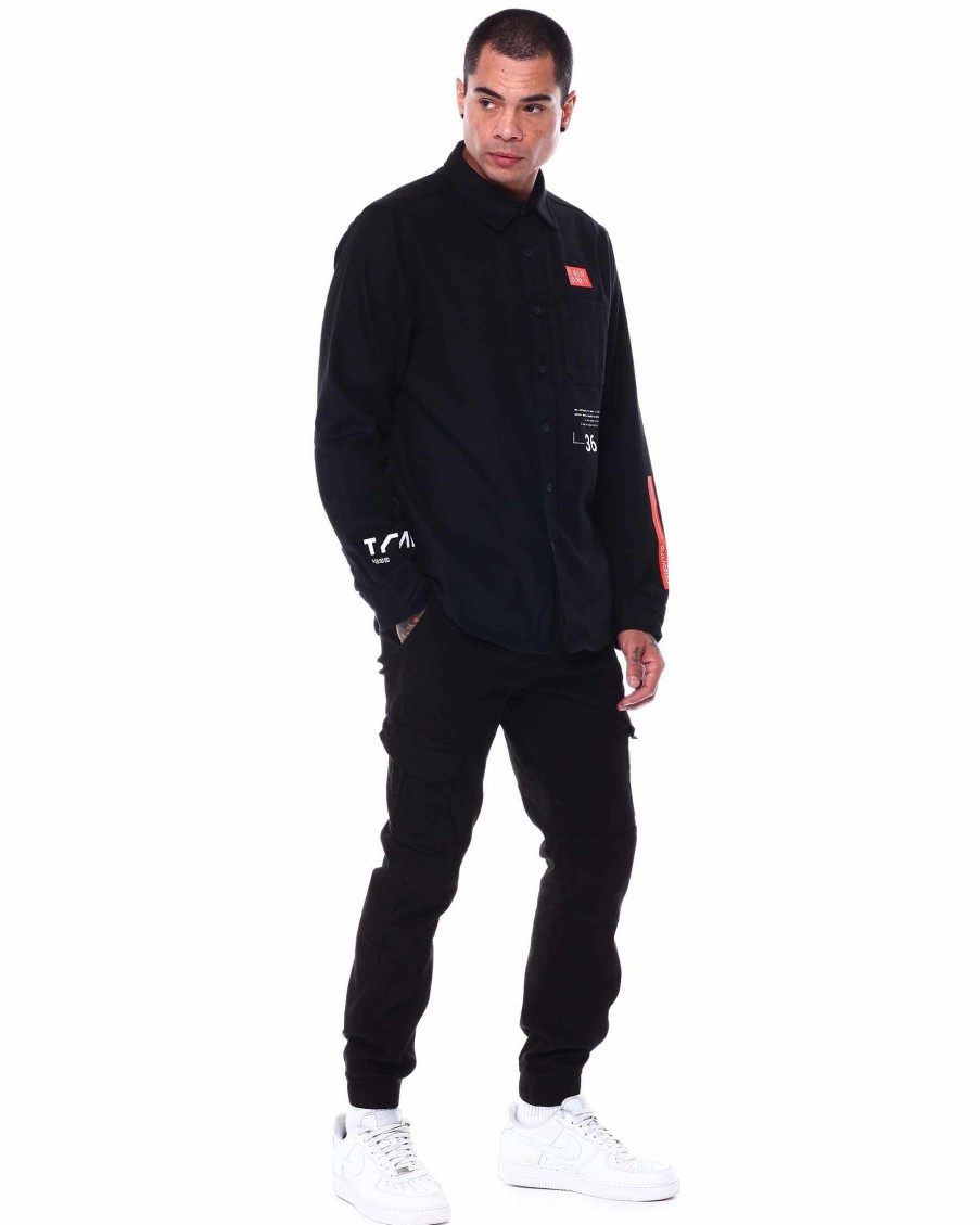 Men Rocawear Cargo Pants | Solid Twill Cargo Jogger Pants Black