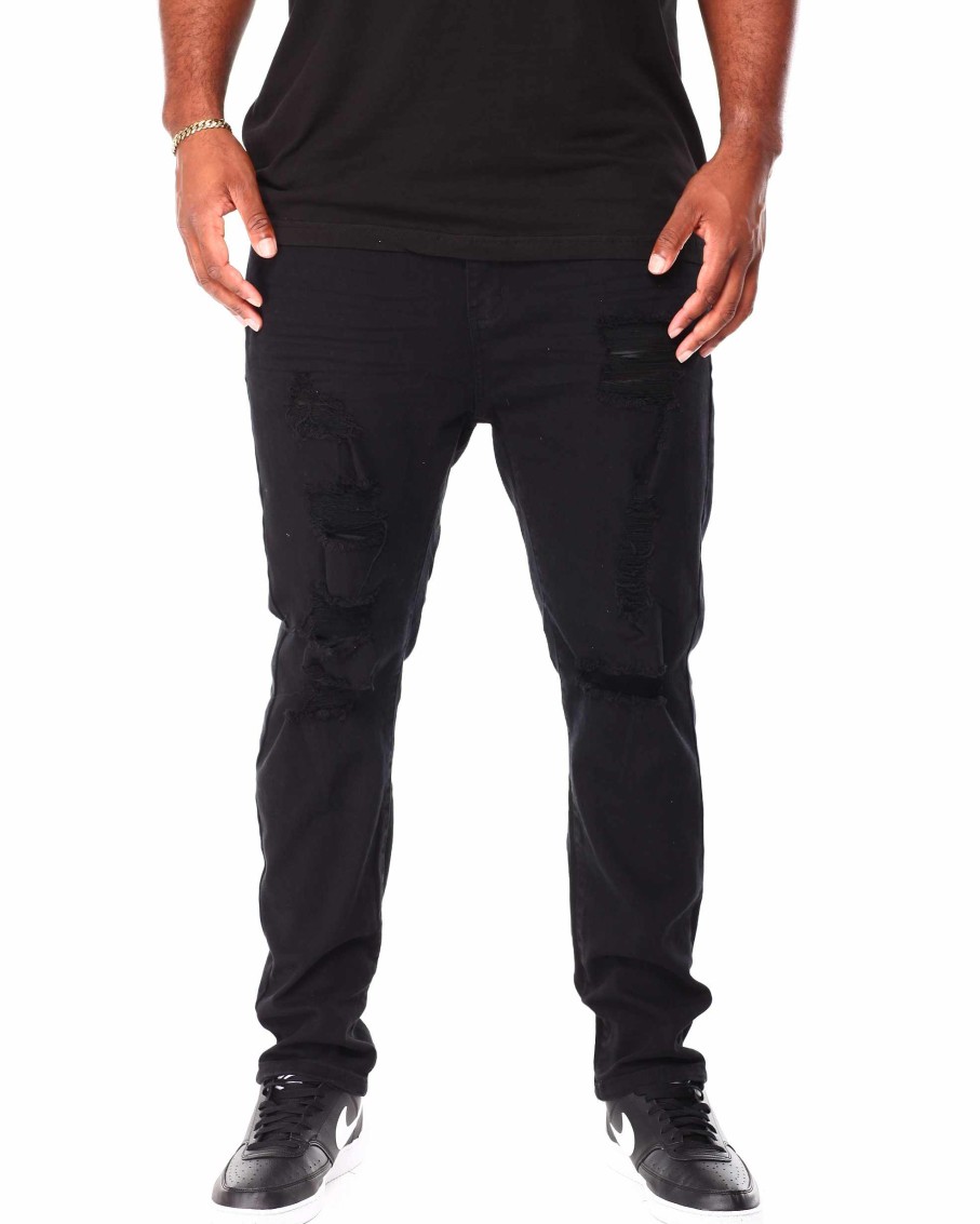 Men Rebel Minds Cargo Pants | Ripped Slim Fit Color Twill Pants Black