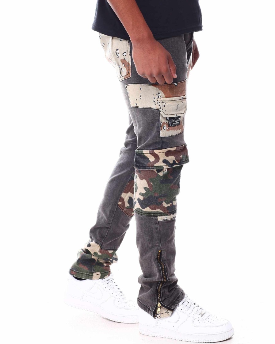 Men Reason Cargo Pants | Out Side Zip Jeans Black