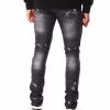 Men Rocawear Jeans | Rip & Repair Moto Cracked Wash Denim Jeans Black