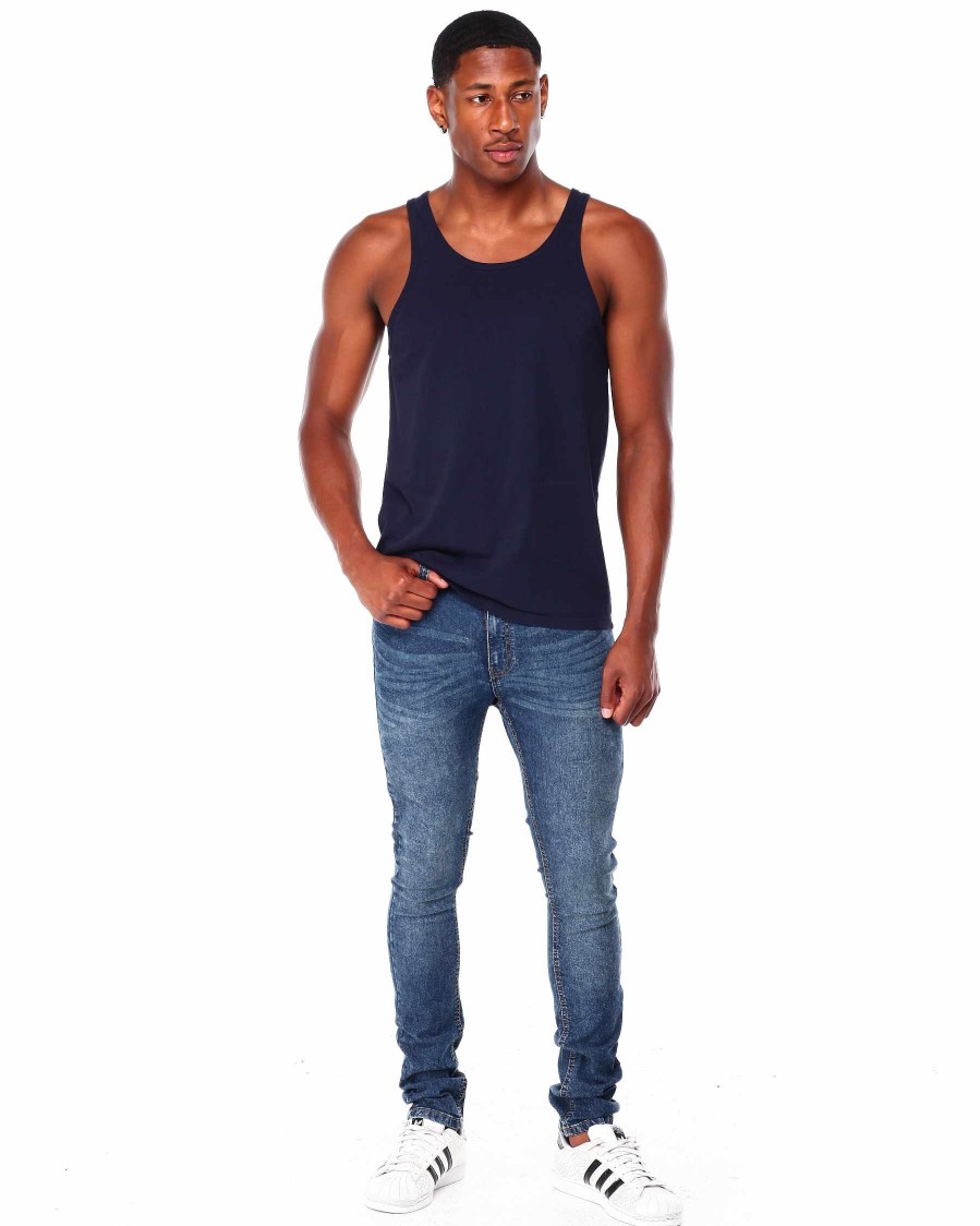 Men Rocawear Jeans | 5 Pocket Stretch Denim Jean Med Blue