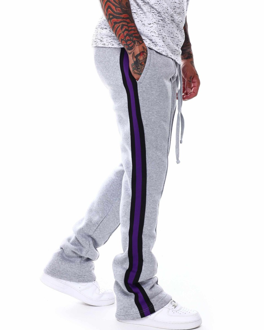 Men Rebel Minds Sweatpants | Side Tape Stacked Fit Fleece Pant Heather Grey