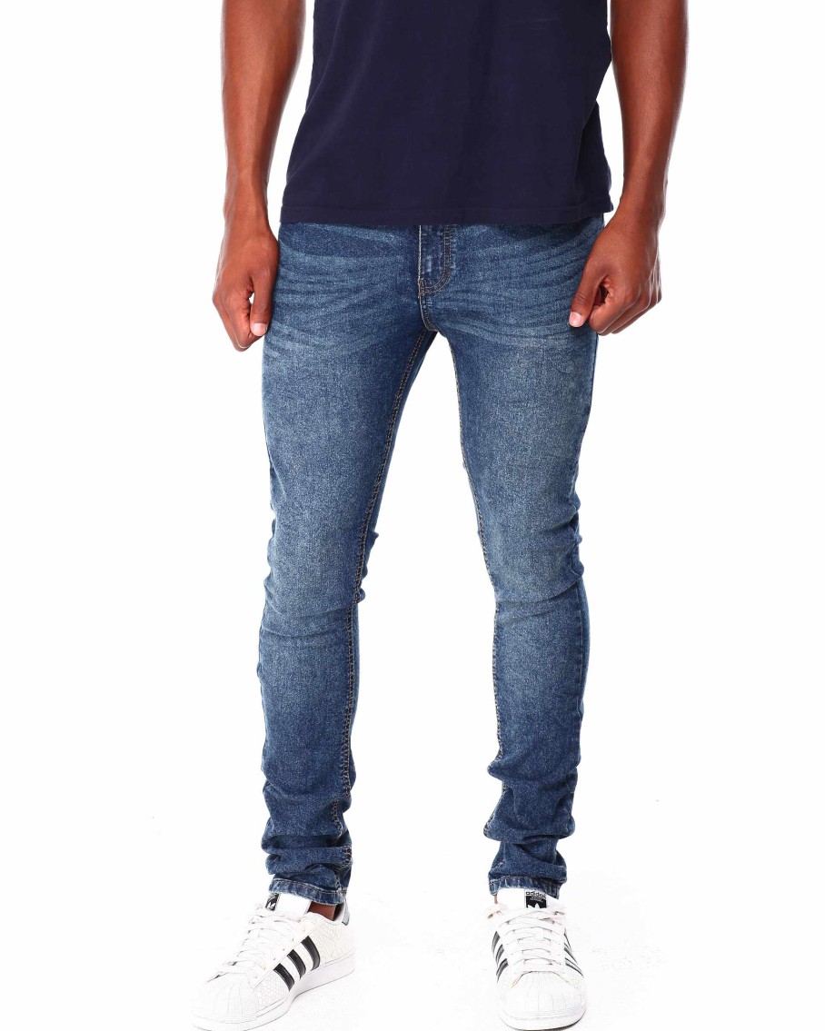 Men Rocawear Jeans | 5 Pocket Stretch Denim Jean Med Blue