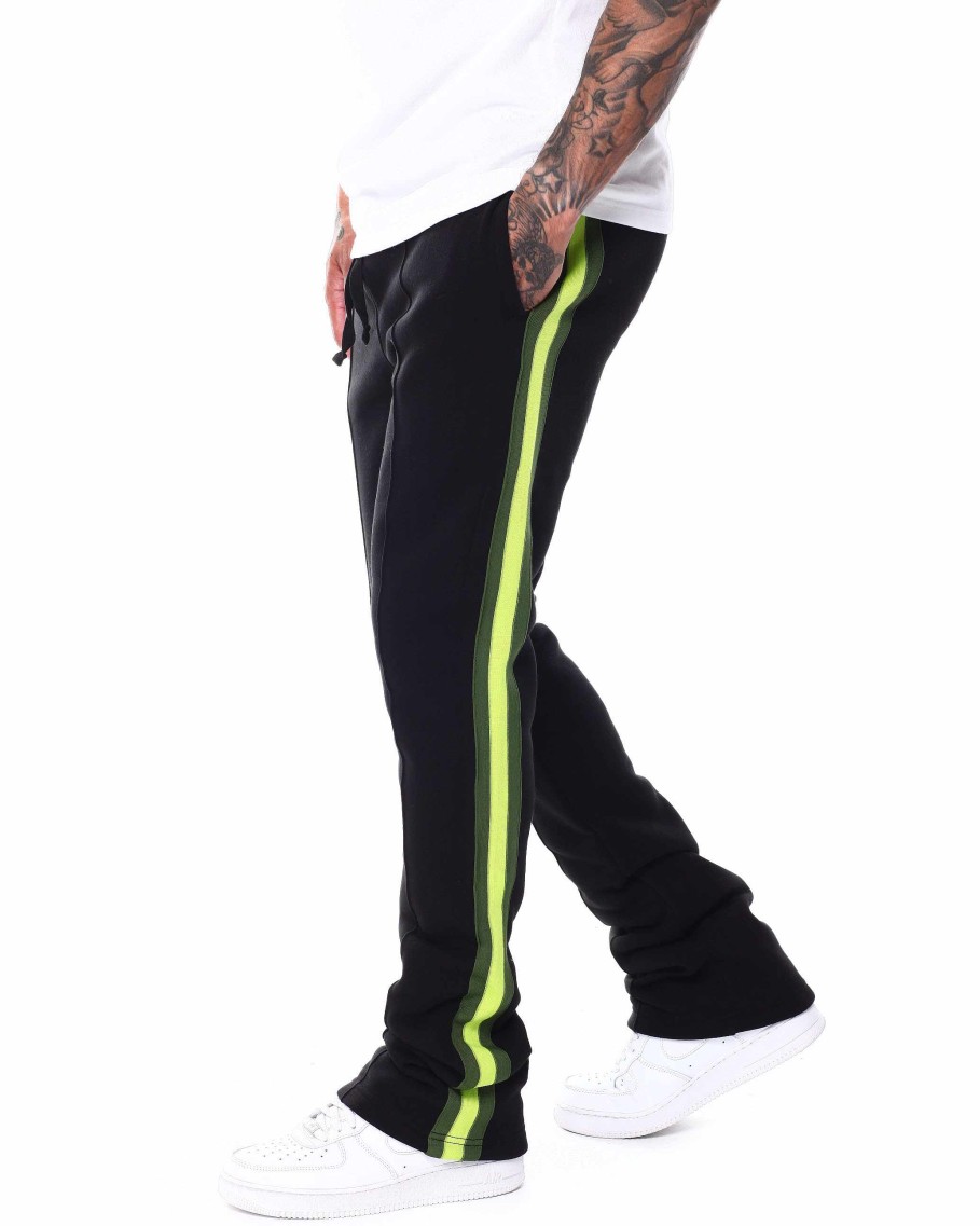 Men Rebel Minds Cargo Pants | Side Tape Stacked Fit Fleece Pant Black