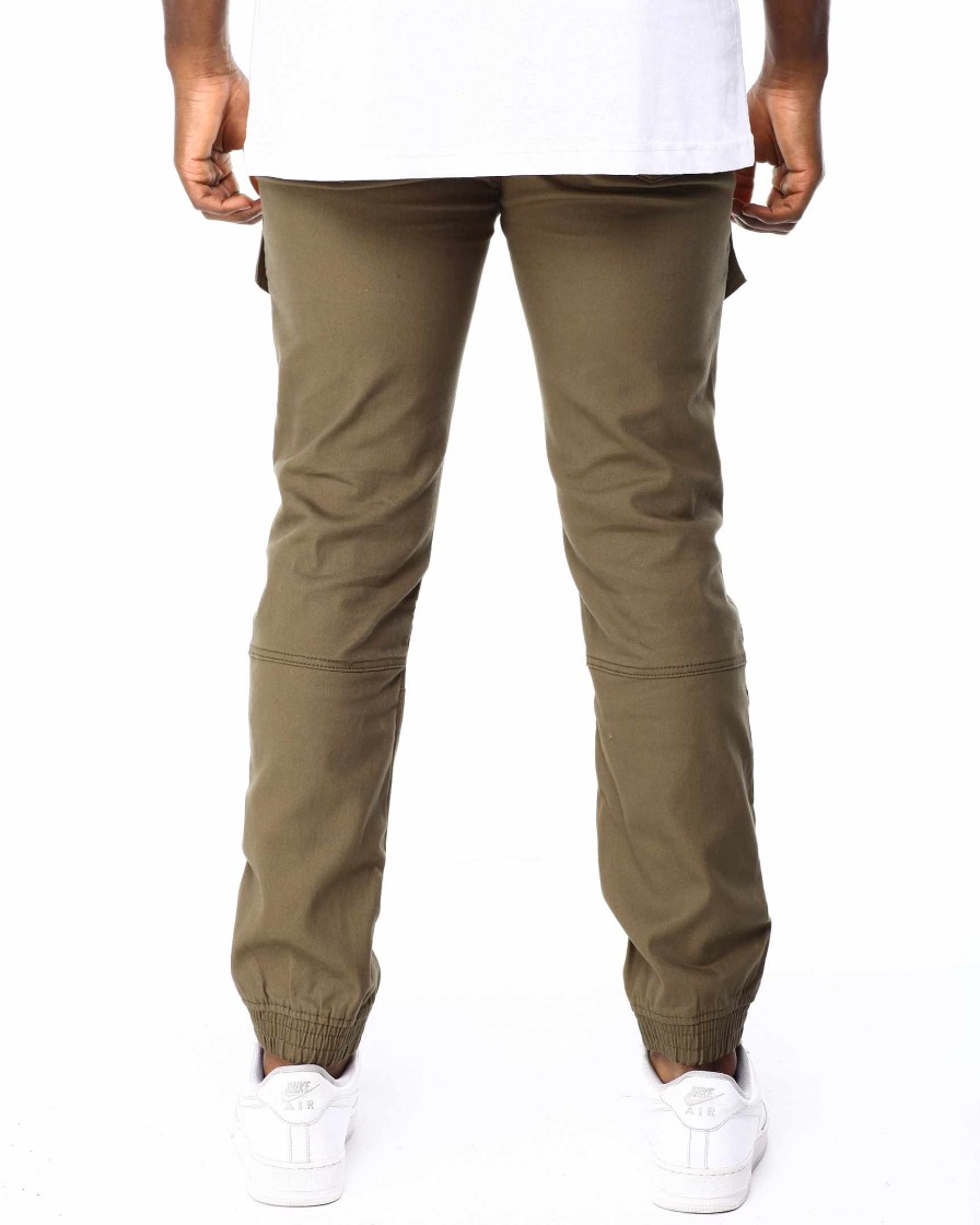 Men Rocawear Cargo Pants | Cut & Sew Twill Jogger Pants Olive