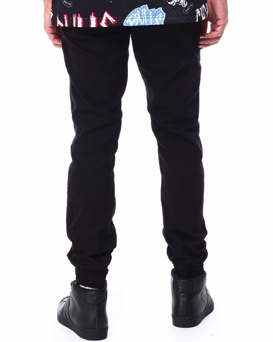 Men Rocawear Cargo Pants | Stretch Twill Cut & Sew Jogger Pants Black