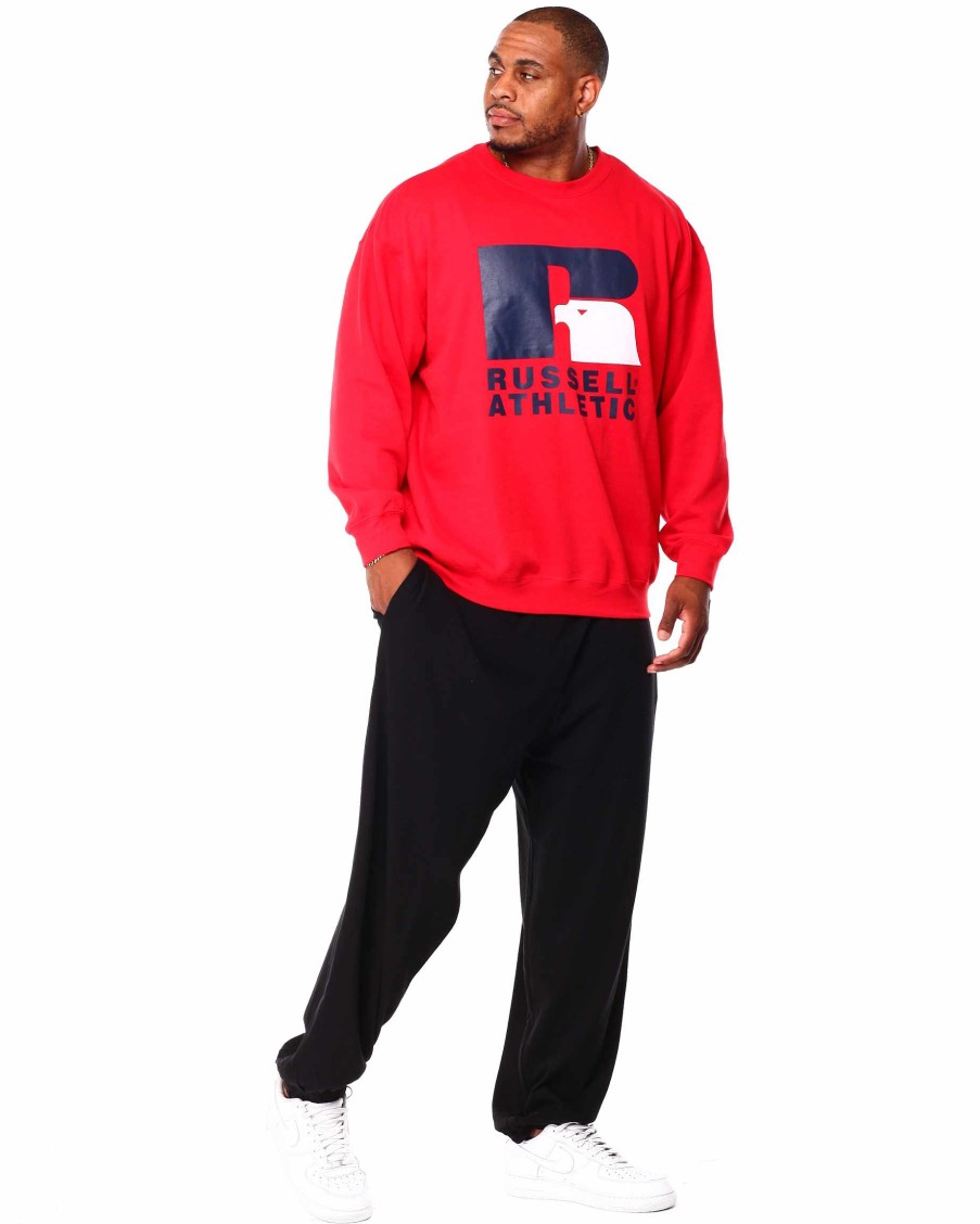 Men Russell Athletics Big & Tall | Fleece Pullover Crewneck Red