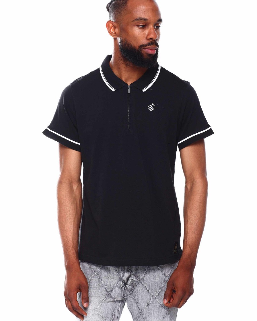 Men Rocawear Polos | S/S 1/4 Zip Up Jersey Polo Black