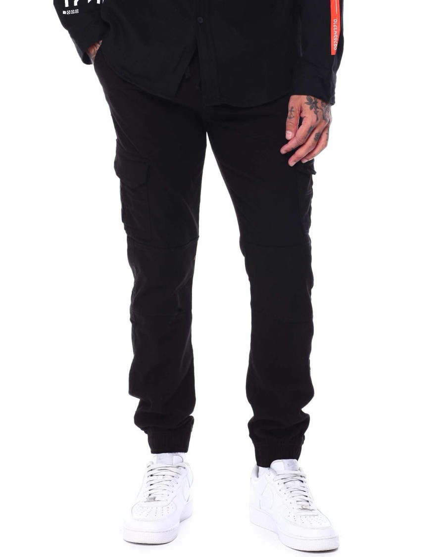 Men Rocawear Cargo Pants | Solid Twill Cargo Jogger Pants Black