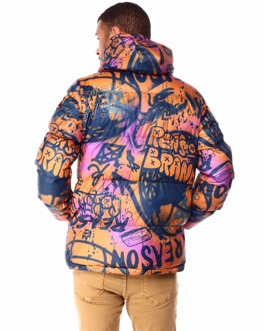 Men Reason Light Jackets | Graffiti Puffer Jacket Brown