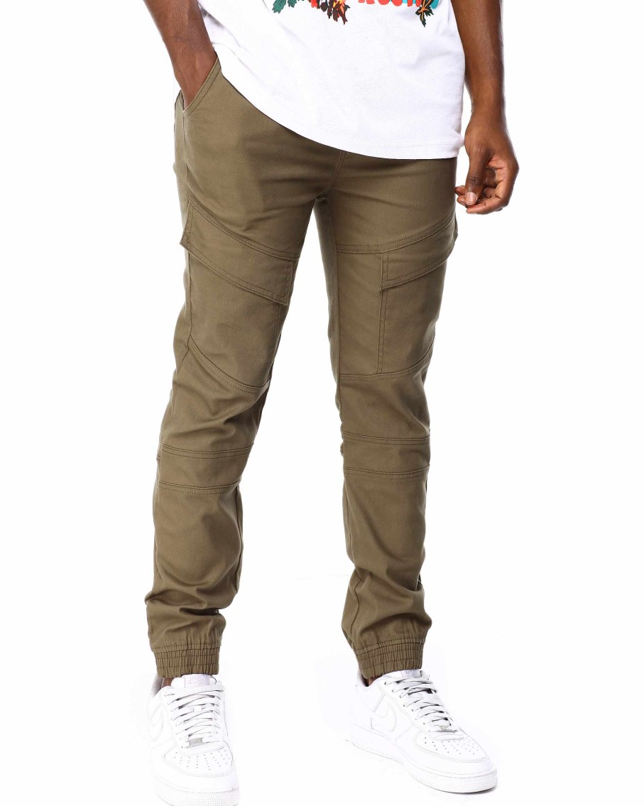 Men Rocawear Cargo Pants | Cut & Sew Twill Jogger Pants Olive