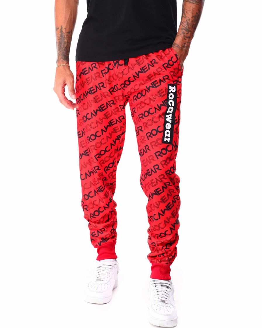 Men Rocawear Joggers | All Over Print Jogger Pants Red