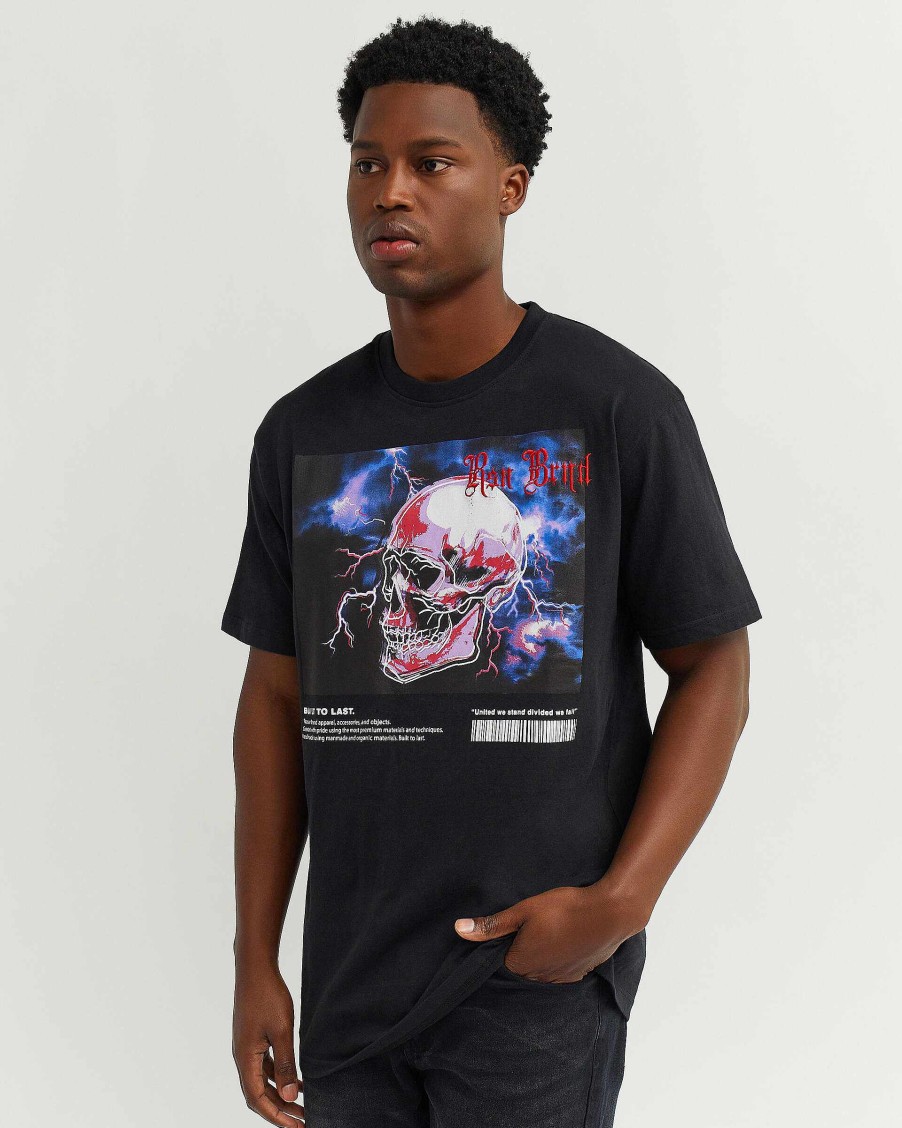 Men Reason Cargo Pants | Painted Skull Embroidery Tee Black