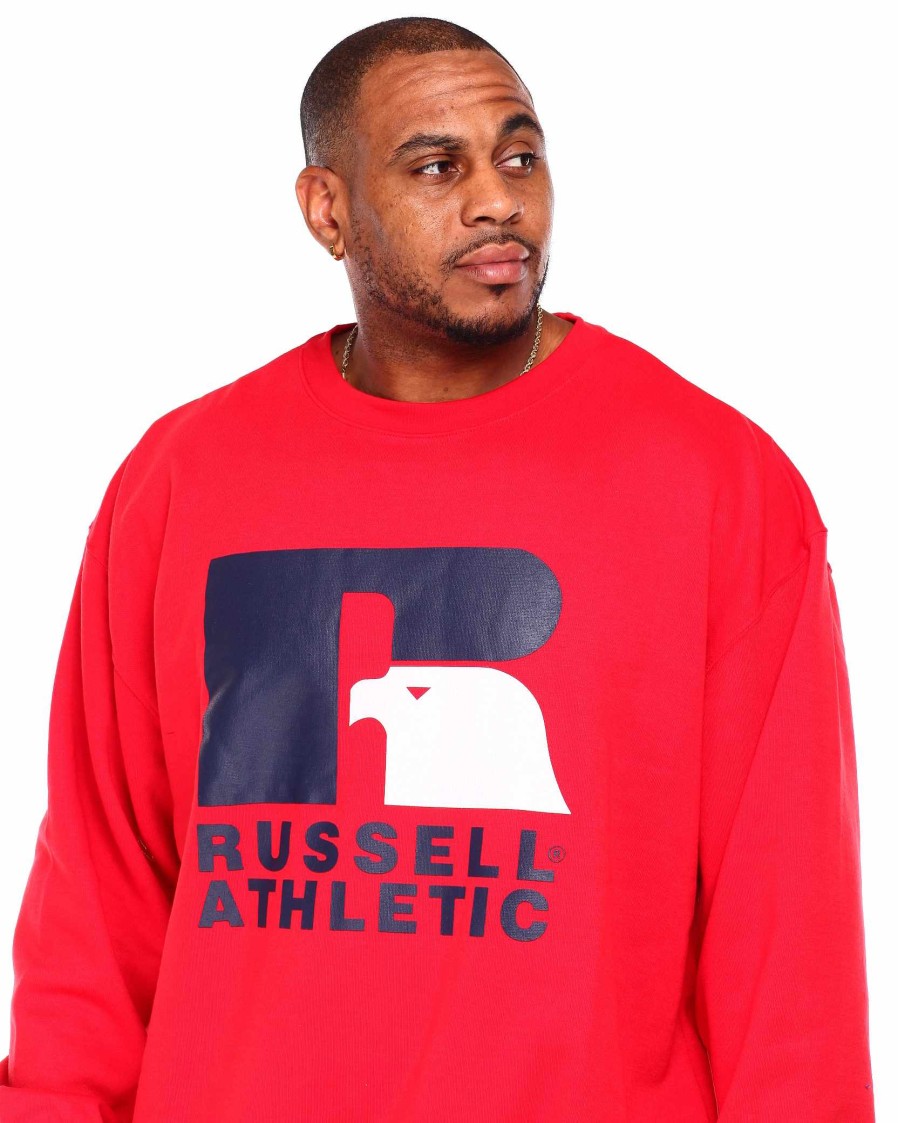 Men Russell Athletics Big & Tall | Fleece Pullover Crewneck Red