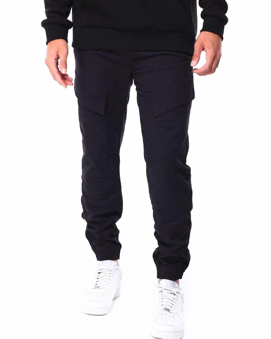 Men Rocawear Cargo Pants | Cut & Sew Twill Jogger Pants Black