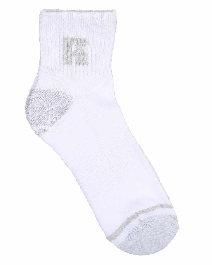 Men Russell Athletics Socks | 6Pk Jones Qtr Crew Socks Black/White