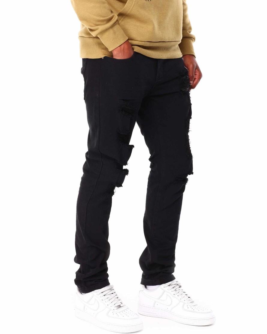 Men Rebel Minds Cargo Pants | Ripped Twill Pants Black