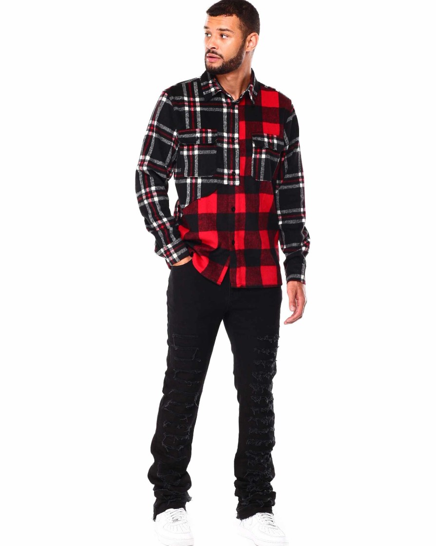 Men Reason Button Downs | Spliced Overshirt Black/Red