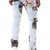 Men Reason Cargo Pants | Camo Patchwork Jeans Blue