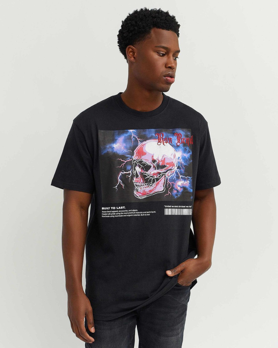 Men Reason Tees | Painted Skull Embroidery Tee Black