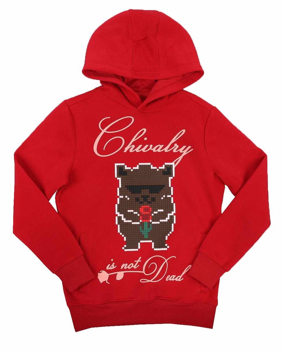 Boys Rebel Minds Hoodies | Chivalry Is Not Dead Silicone Applique Fleece Pullover Hoodie Red