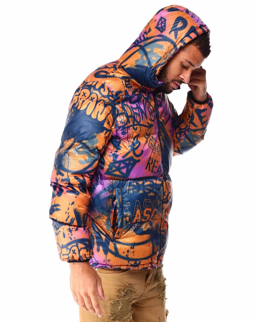 Men Reason Light Jackets | Graffiti Puffer Jacket Brown