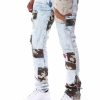 Men Reason Jeans | Camo Patchwork Jeans Blue