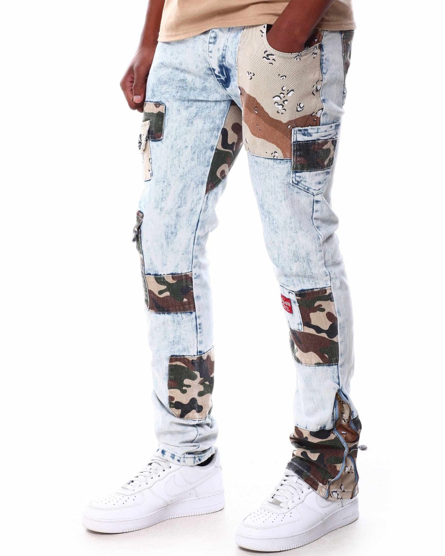 Men Reason Jeans | Camo Patchwork Jeans Blue