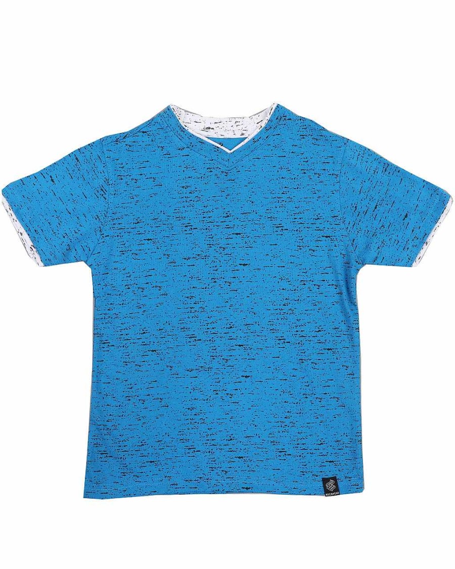 Boys Rocawear Tees | Printed Contrast V-Neck Tee Blue